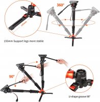 Einbeinstativ Carbon COMAN DX428CQ5S mit Fluidhead