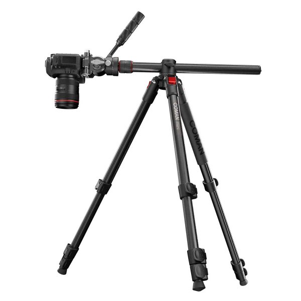 Reisestativ mit Videohead, 90° abklappbare Säule